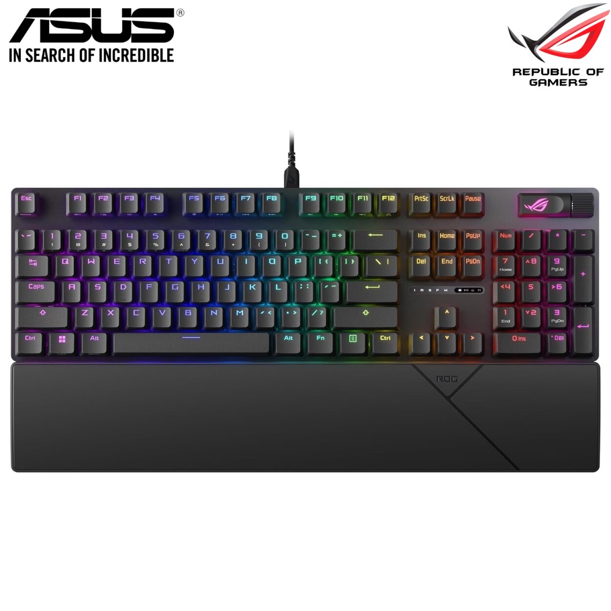 714pYvMnw9L._AC_SL1500_-scaled ASUS ROG Strix XA11 Scope II Gaming Keyboard, Pre-lubed ROG NX Snow Linear Mechanical Switches, Sound-dampening Foam, PBT Doubleshot Keycaps, Streaming Hotkeys, Multi-Function Controls, Wrist Rest - Image 1