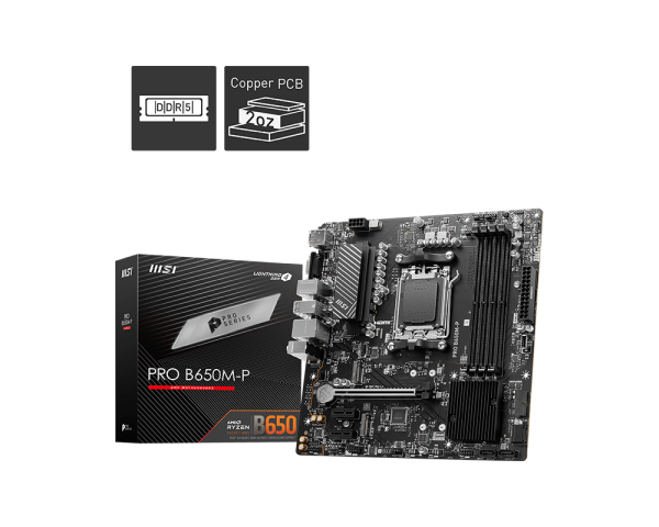 MSI PRO B650M‑P AM5 Micro‑ATX motherboard front view