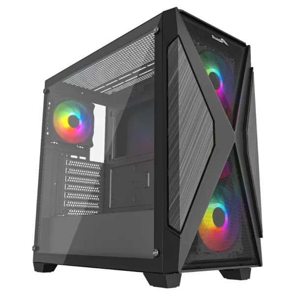 Thunder Diesel TGC‑684 ATX Gaming Case black front view with ARGB fans