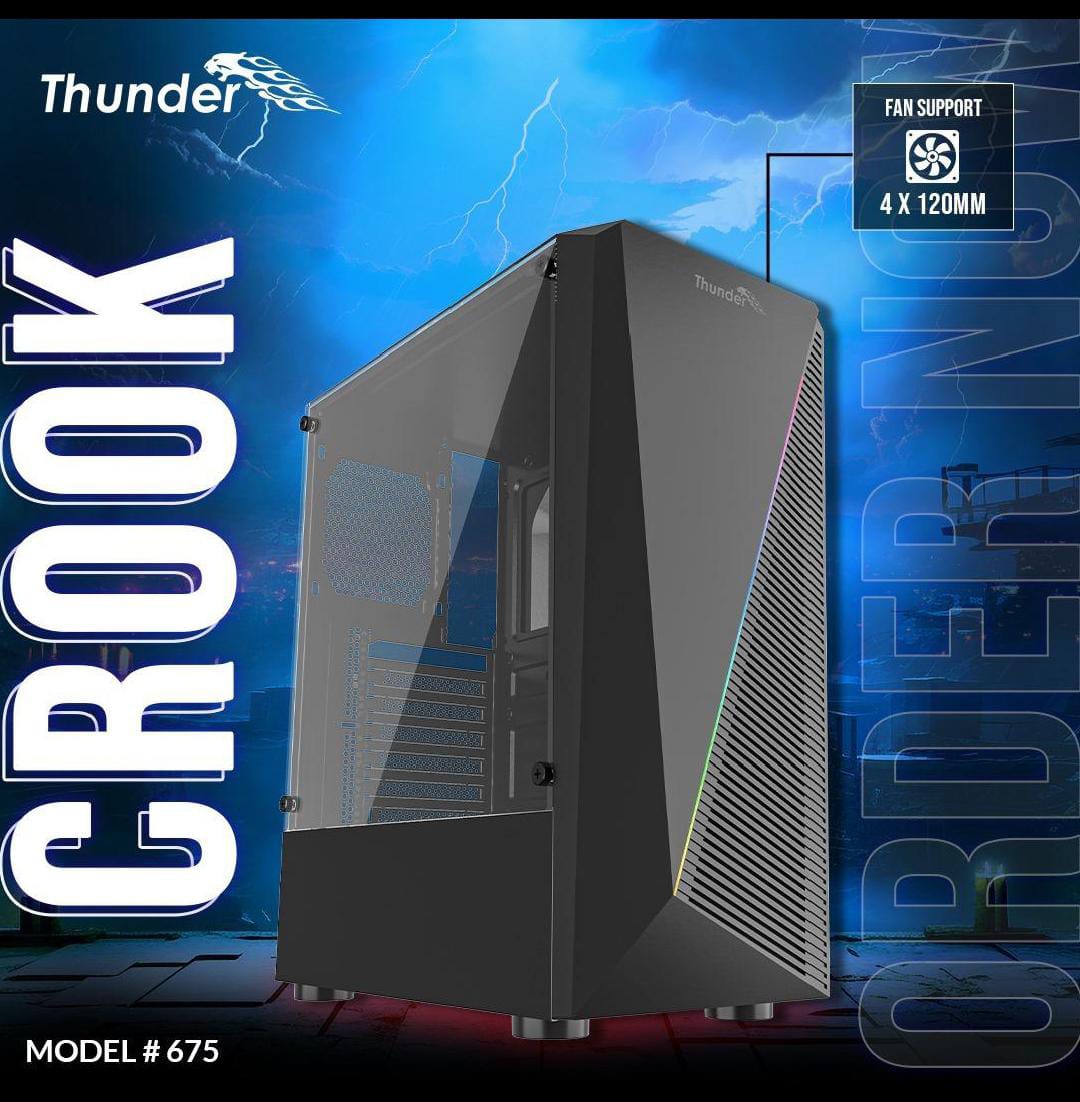 thundercasingcrookpriceinpakistan Thunder Casing Crook TGC 675 no Fans ATX PC Case front view