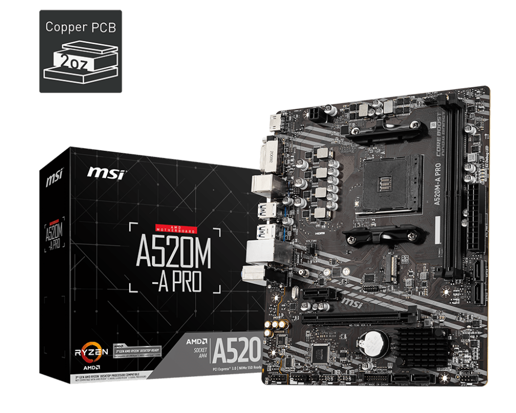 MSI A520M‑A PRO DDR4 motherboard AM4 micro‑ATX board