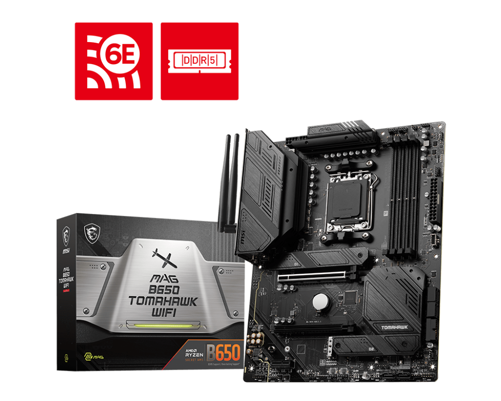 MSI MAG B650 TOMAHAWK WIFI AM5 ATX motherboard top view