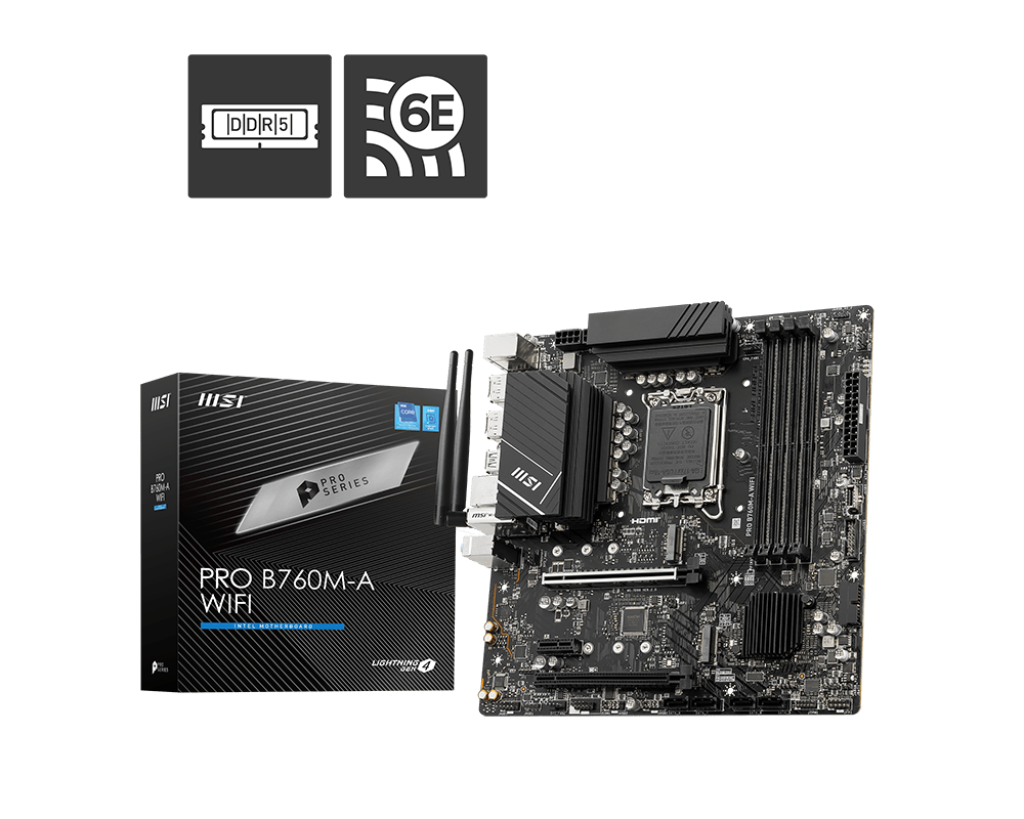 MSI Pro B760M‑A WIFI DDR5 Intel B760 motherboard top view