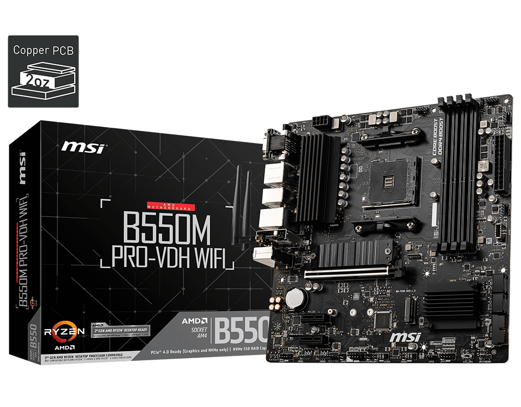 MSI B550M PRO‑VDH WIFI AM4 Micro‑ATX Motherboard with Wi‑Fi AC