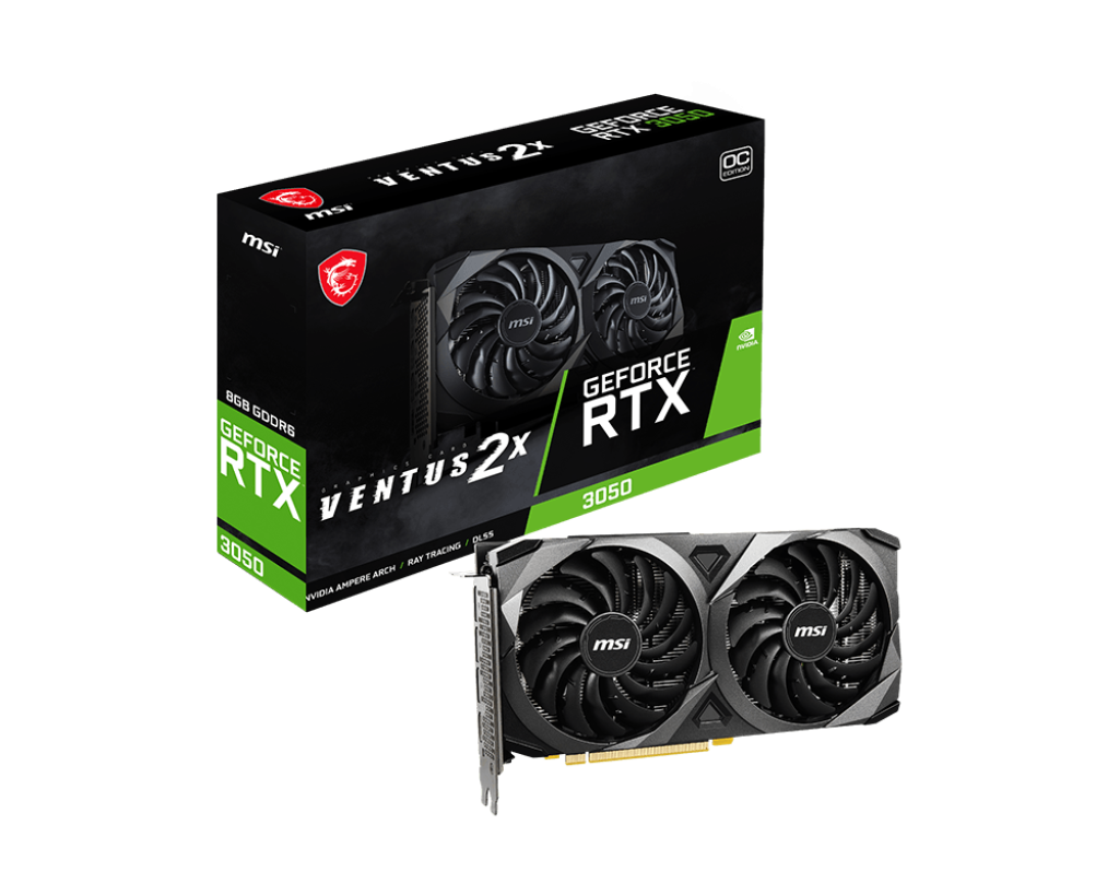 MSI Ventus 2X RTX 3050 8GB graphics card front view