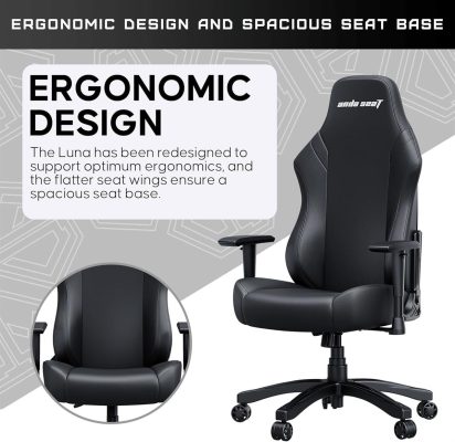 Anda Seat Luna Large Gaming Chair — Ergonomic Reclining Support Black - Image 4