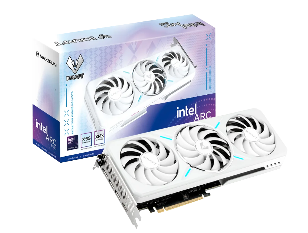 MAXSUN Intel Arc B580 iCraft 12G graphics card with ARGB lighting