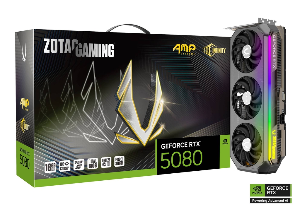 zotac rtx 5080 amp extreme infinity graphics card front view